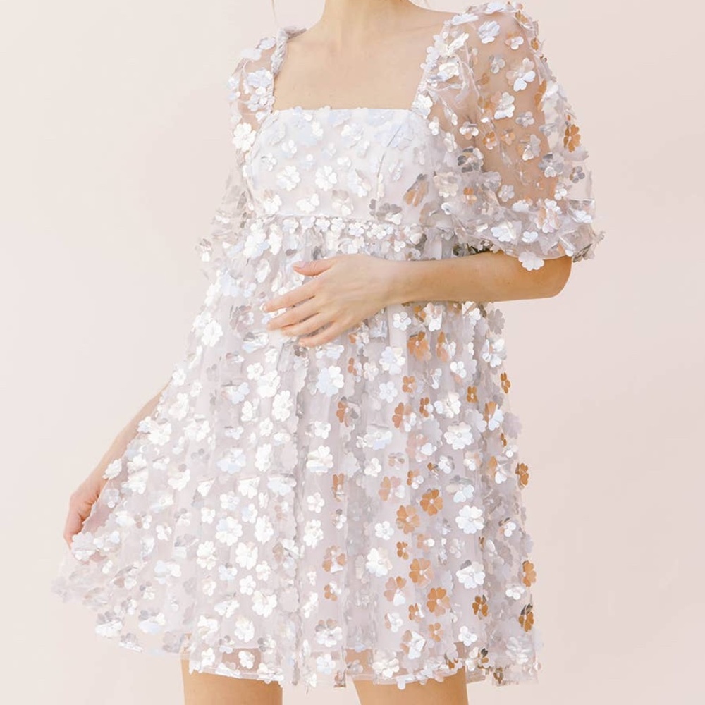 Silver Metallic 3D Baby Doll Dress